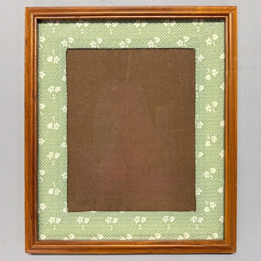 Wood Picture Frame With Green Floral Fabric Mat